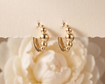 925 Sterling Silver Gold Bead Hoop Earrings Huggie Hoops Dainty Minimal Ball Hoop Jewelry Gift for Her Everyday Wear