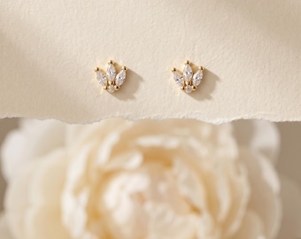 Örhängen i 925 sterlingsilver med marquise och CZ-kristaller, geometriska minimalistiska glitterörhängen i blad, vardagspresent till henne