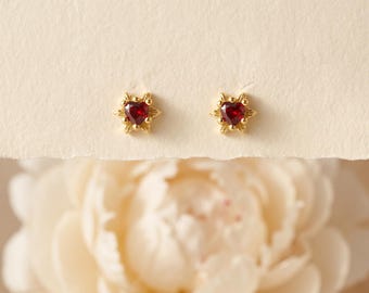 925 sterlingzilver goud Starburst hart oorknopjes rode CZ edelsteen sierlijke minimalistische romantische sieraden cadeau voor haar dagelijks gebruik