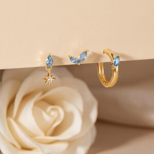 925 Sterling Silver Dainty Blue Marquise CZ Stud Earrings, Elegant Minimalist Everyday Jewelry, Curated Stack, Lightweight