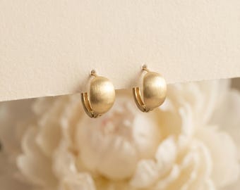 925 Sterling Silver Gold Dome Huggie Hoop Earrings, Minimalist Oval Stud Hoops, Dainty Everyday Jewelry Gift for Her