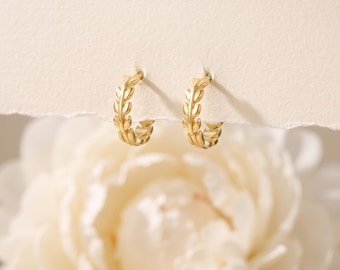 925 sterlingzilver bladgoud wijnstok hoepeloorbellen, sierlijke gedraaide bladringen, minimalistische alledaagse sieraden cadeau voor haar