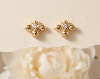 925 Sterling Silver Bee Stud Earrings CZ Bee Earrings Gold Bee Minimalist Dainty Gift for Her