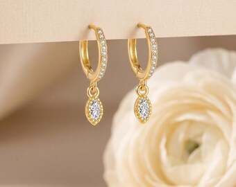 925 Sterling Silver CZ Hoop Earrings Dangle Drop Huggie Hoops Marquise Crystal Dainty Gold Hoop Earrings Gift for Her