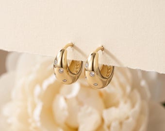 925 sterlingzilveren gouden hoepels, CZ Pave Huggie Hoops, sierlijke minimale alledaagse sieraden Cadeau voor haar