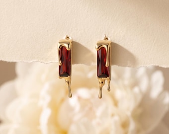 925 sterlingzilver rode kristallen oorbellen goudkleurige baguette bungelstekers minimalistische elegante statement sieraden cadeau voor haar