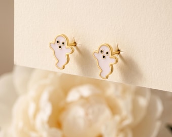 Boucles d'oreilles fantômes en argent sterling 925, dorées, boucles d'oreilles délicates minimalistes kawaii fantômes, cadeau pour elle
