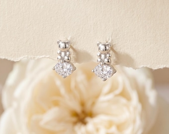 925 Sterling Silver CZ Stud Earrings, Crystal Bear Drop Dangle Earrings, Cute Animal Dainty Jewelry Gift for Her