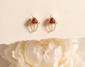 925 sterlingzilver rood hart CZ oorbellen gouden ketting bungelstekers minimalistische romantische drop oorbellen elegant cadeau voor haar dagelijks gebruik