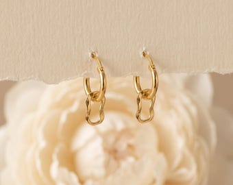 Örhängen i 925 sterlingsilver, oregelbundna geometriska huggie hoops, minimalistiska hängande örhängen, vardagssmycken