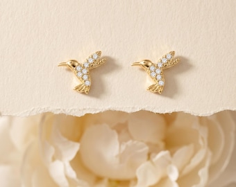 925 sterlingzilveren kolibrie oorknopjes CZ vogelstekers sierlijke dieren oorbellen minimalistische sieraden Cadeau voor haar