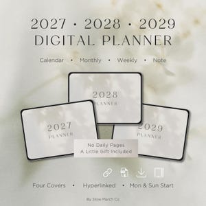 Minimal Digital Planner - 2027, 2028, 2029 Hyperlinked Yearly Monthly Weekly Layout · Simple One-Page Weekly Organizer · iPad GoodNotes