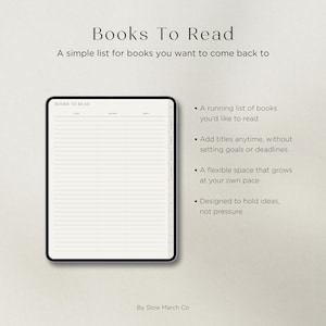 Books to read list page for planning future reading without pressure in a simple digital reading journal