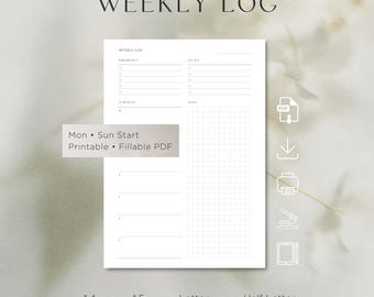 Weekly Planner Printable  · Undated One-Page Layout · Minimal Planner Insert PDF