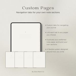 Custom navigation tabs and flexible sections in a digital reading journal for personalized organization
