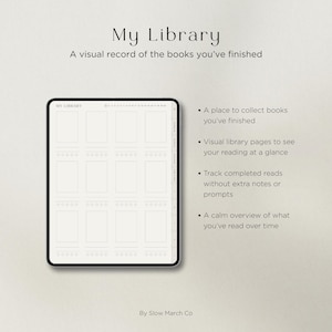 My Library page displaying completed books in a clean and visual reading journal layout