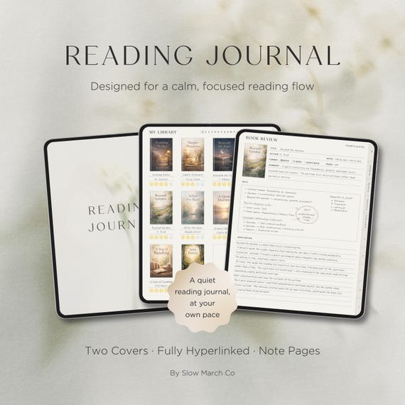 Minimalist Reading Journal - Simple Digital Book Log with Book Review & Quotes (PDF)