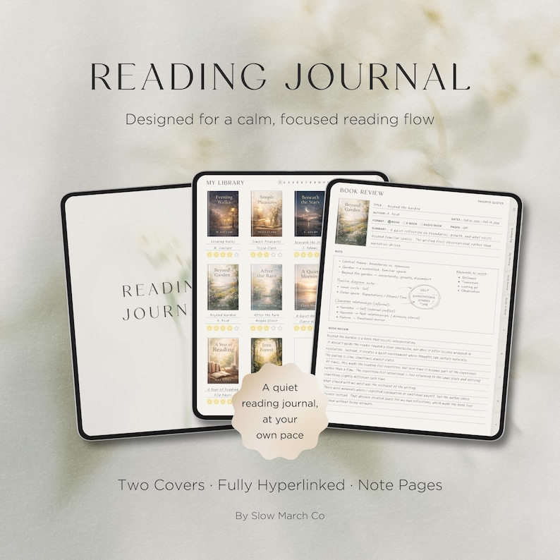 Minimal digital reading journal cover with calm neutral design, created for recording books read in a simple and uncluttered way