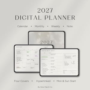 2027 Digital Planner, Dated Hyperlinked Weekly, Monthly Planner for GoodNotes, iPad planner, Dark Mode