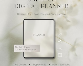 Digitale planner, ongedateerd: rustige minimalistische weekplanner met maandkalender en notities