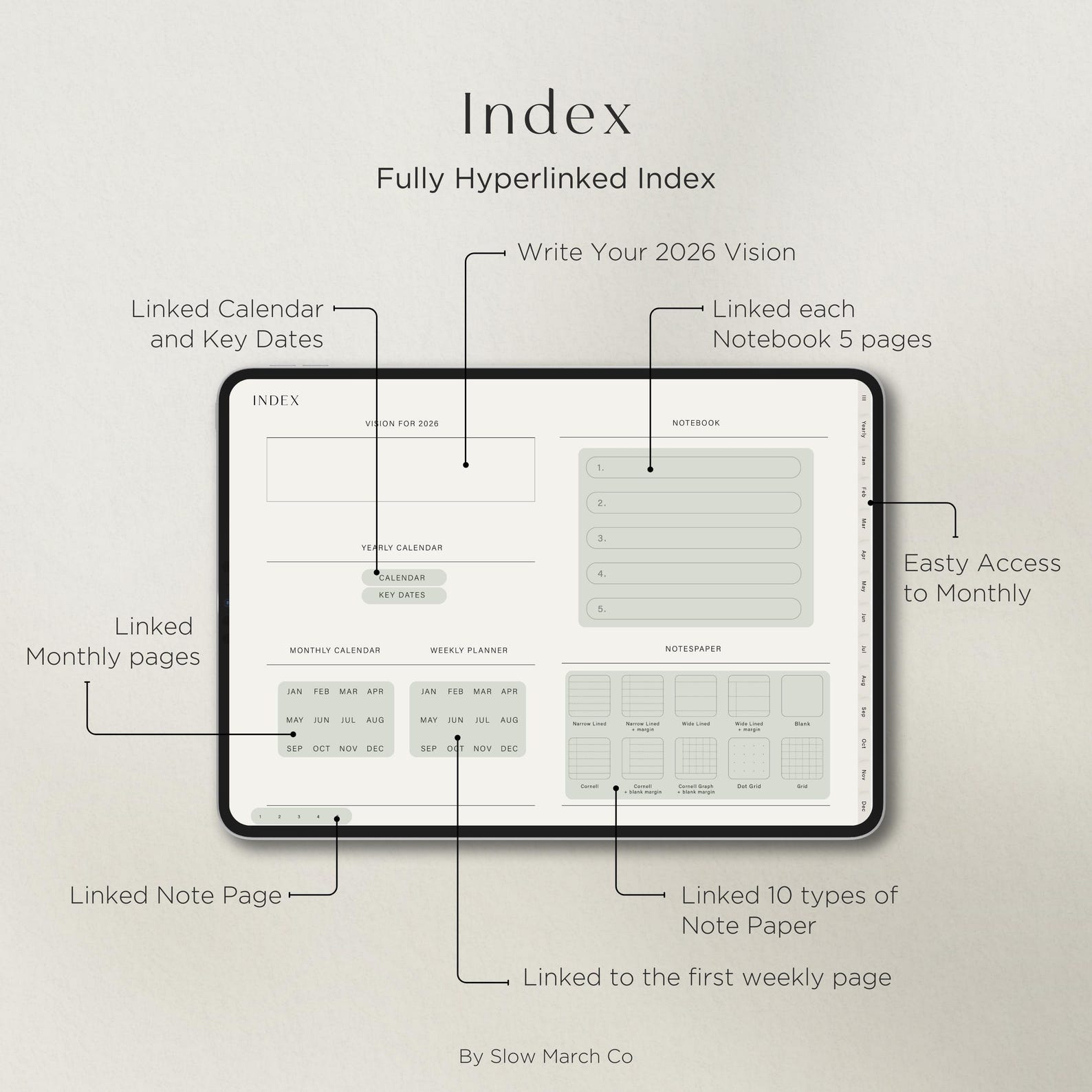 2026 Digital Planner - Hyperlinked Yearly Monthly Weekly Layout ...