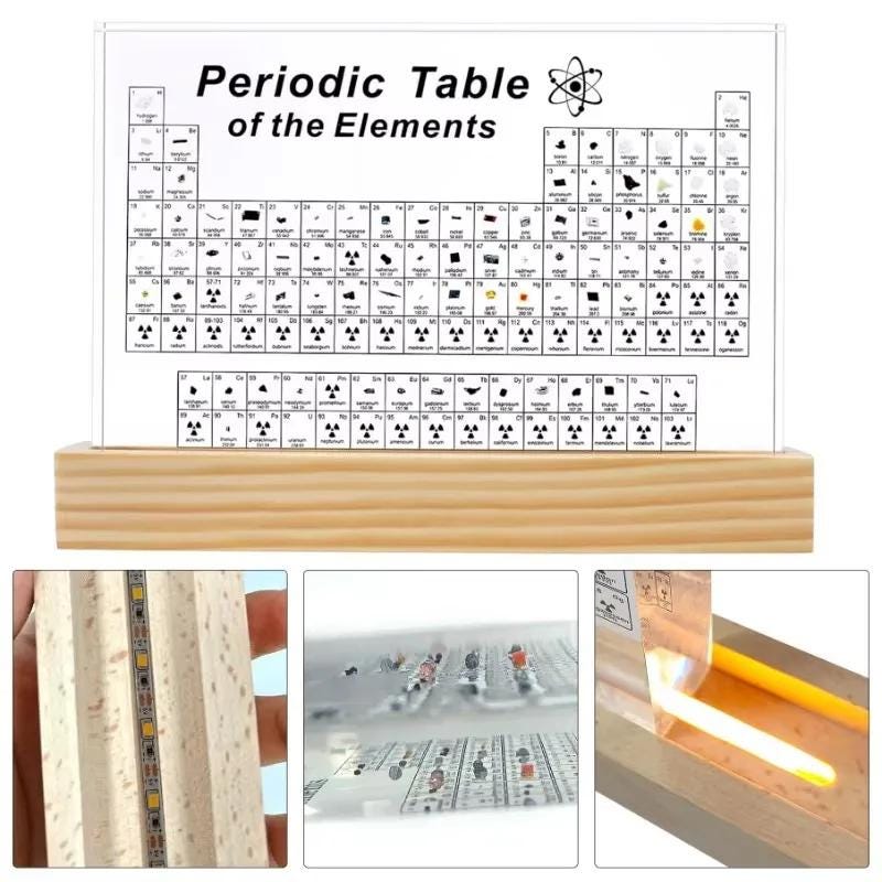 Acrylic Periodic Table With Real Elements | LED Light up Wooden Base ...