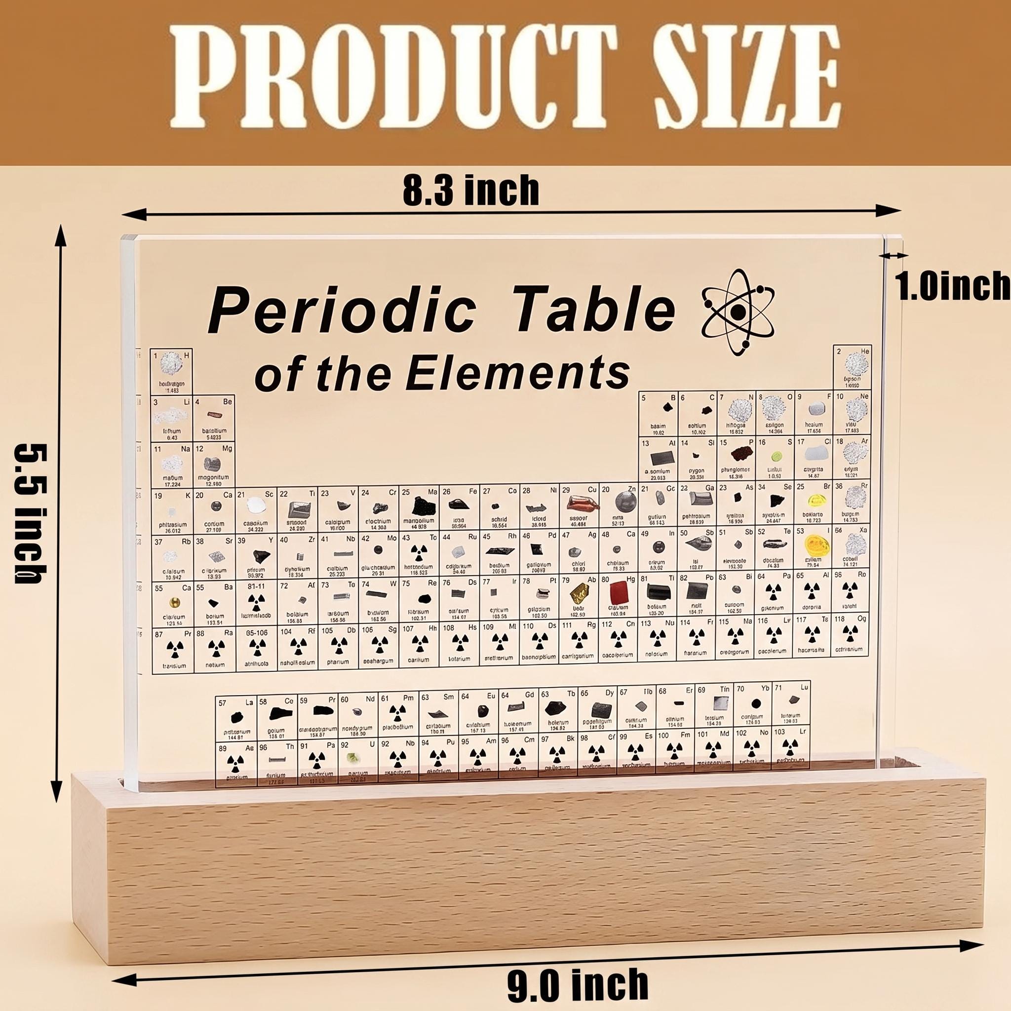 Acrylic Periodic Table With Real Elements | LED Light up Wooden Base ...
