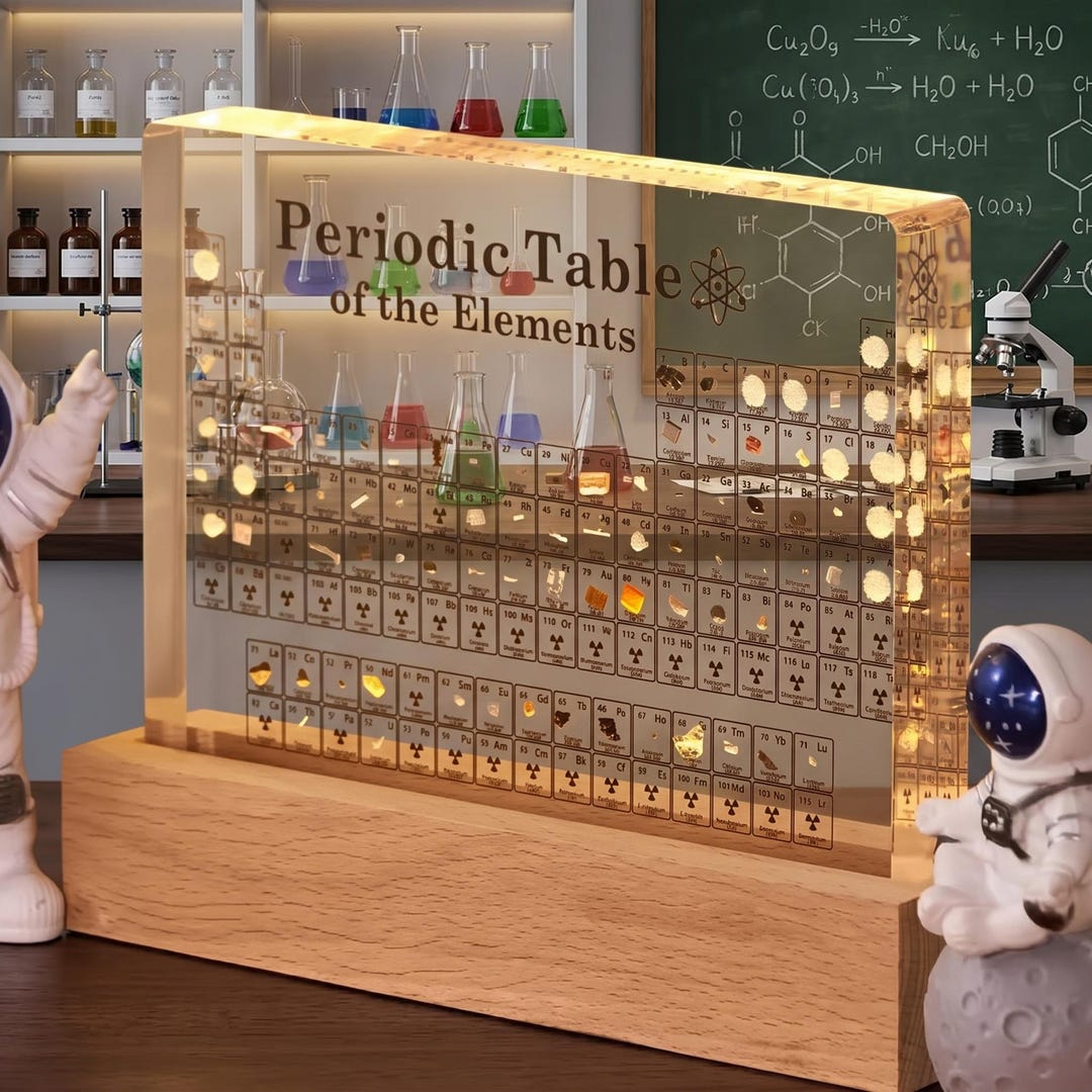 Acrylic Periodic Table With Real Elements | LED Light up Wooden Base ...