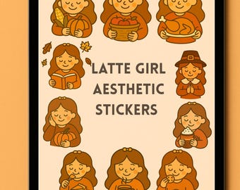 Stickers voor Thanksgiving-lattemeisjes • Digitale herfststickers • Gezellig png-pakket • Goodnotes-stickers • Schattige herfstclipart