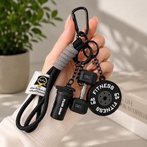Fitness Bag Charm, Dumbbell Keychain, Personalized Gym Girl Gift, Engraved Workout Lover Accessory image 7
