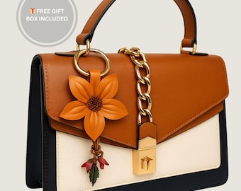 Elegant Floral Bag Charm – Leather Flower Purse Accessory, Handmade Bag Decoration, Gift for Her
