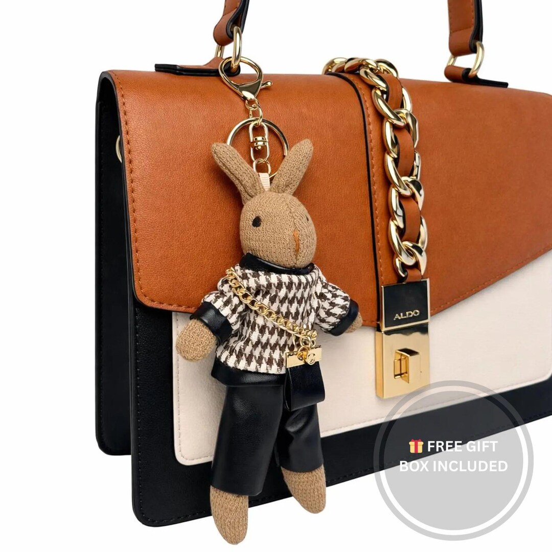 Handmade Bunny Bag Charm - Rabbit Keychain With Houndstooth Sweater ...