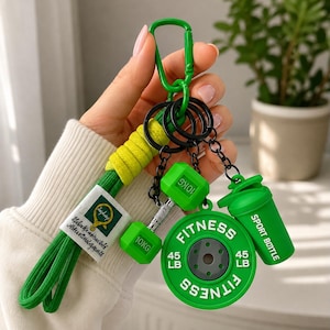 Fitness Bag Charm, Dumbbell Keychain, Personalized Gym Girl Gift, Engraved Workout Lover Accessory image 8