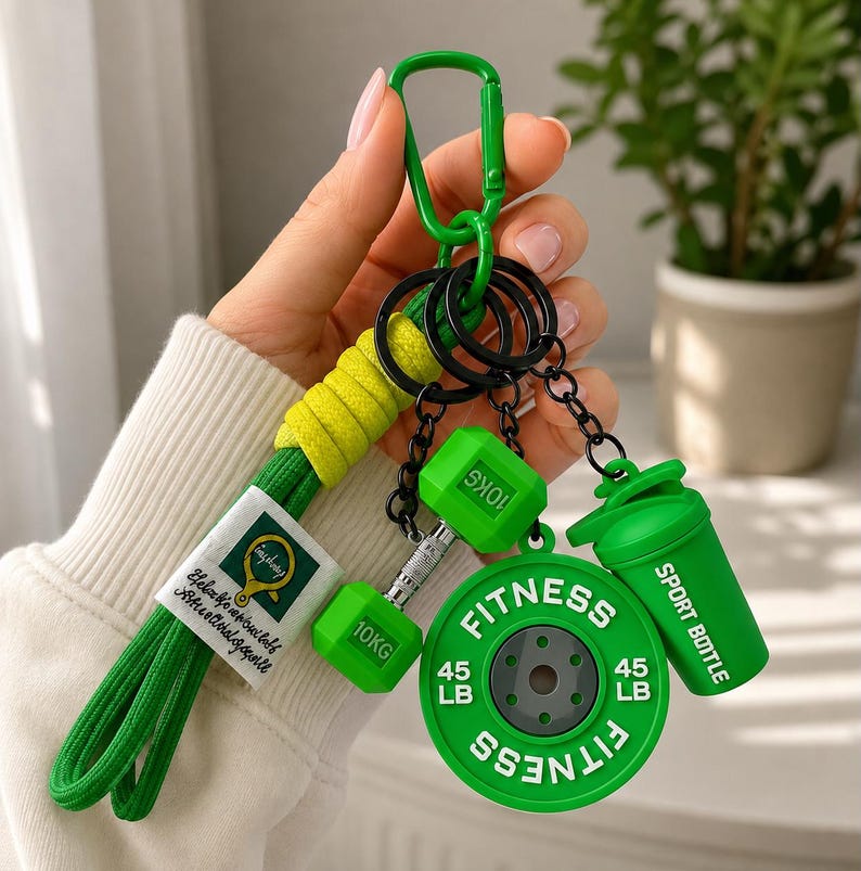 Fitness Bag Charm, Dumbbell Keychain, Personalized Gym Girl Gift, Engraved Workout Lover Accessory image 8