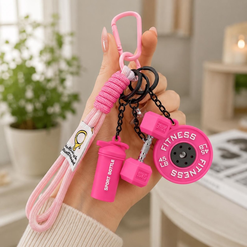 Fitness Bag Charm, Dumbbell Keychain, Personalized Gym Girl Gift, Engraved Workout Lover Accessory image 9