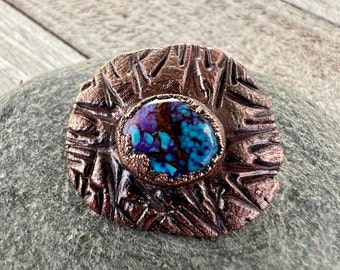 Purple Mojave Turquoise Button, 24x21mm,  Electroformed Copper with Shank, Optional Clasp, Gemstone Focal Button, One of a Kind