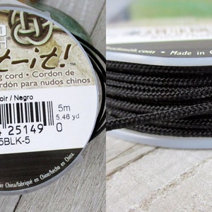 1.5mm Chinese Knotting Cord, Black, 5 Meters Braided Nylon Cord for Shambala Bracelets, Micro Macrame, Crochet