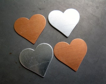 Metal Heart Blanks,  3/4" Heart, Stamping Blanks, Aluminum or Copper Set of 4, Ready to Ship!