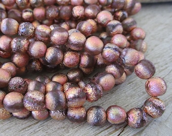 6mm Copper Grey Etched Druks, Round Czech Glass Beads, Strand of 30