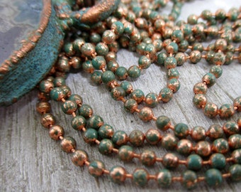 2.4mm Copper Ball Chain, Verdigris Patina, Hand Altered Copper Chain & Connectors, Bulk Chain by the Inch, 6" to 72 " Boho Southwest