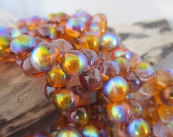 7x7mm Topaz Celestial Mushroom Beads, Czech Glass Beads, Strand of 30,  Ready to Ship