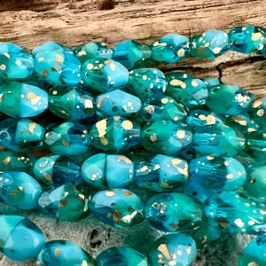 7x5mm Pacific Blue & Gold Faceted Beads, Strand of 20, Czech Glass Beads