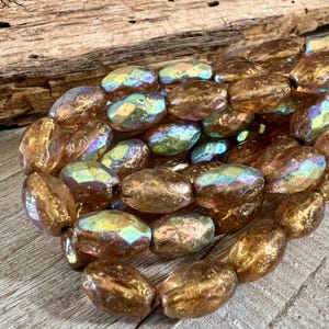 12x8mm Peachy Gold AB Oval Faceted Beads,  Czech Glass Beads, Strand of 12