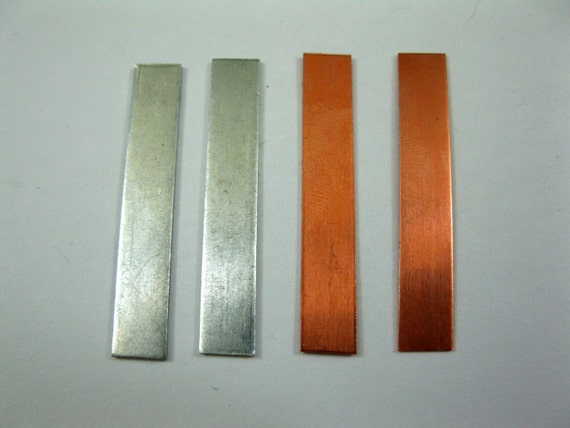 4 Metal Strips for Stamping, 1/4 X 1 1/2, Copper or Aluminum, Ready to Ship  