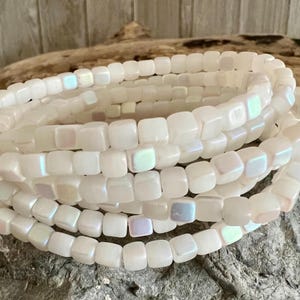 4mm White AB Square Beads, Strand of 40 Cube Beads, 1mm Hole, 6/0 Boho Czech Glass Cube Beads