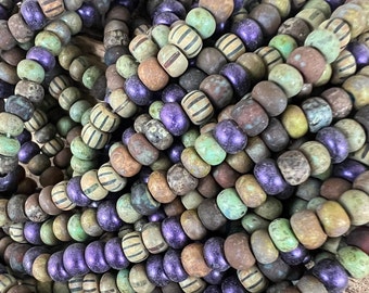 5/0 Wild Violets Matte Stripe Picasso Mix 4.5mm Strand about 164 Beads, Czech Glass Seed Beads, 1mm Hole