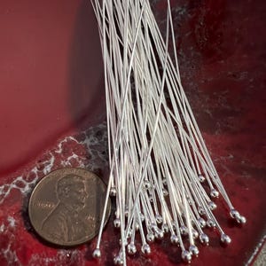 Sterling Silver 22G 3&quot; Head Pins with 2mm Ball, Set of 10, Ready To Ship