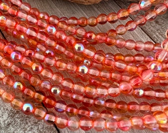 4mm Citrus Glow Druks, Round Czech Glass Beads, Strand of 50