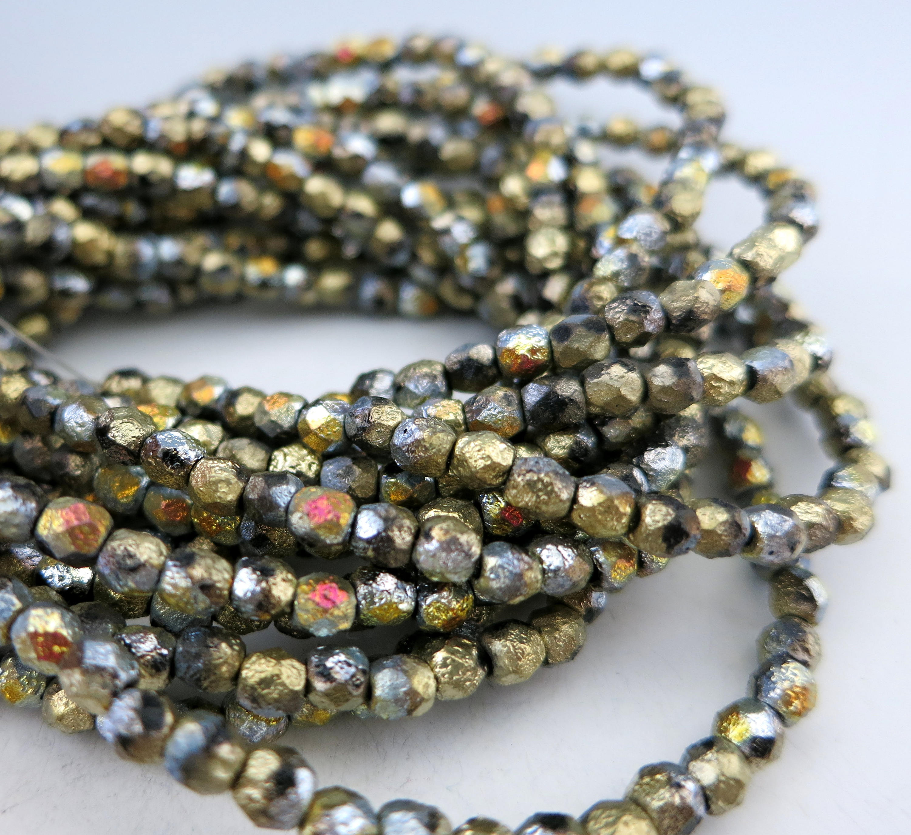 4mm Spanish Gold Etched Beads Czech Glass Seed Beads Strand Etsy