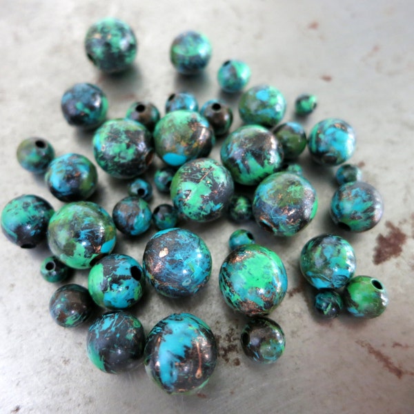 10 RIVER RUN Patina Beads, Copper Beads, Hand Applied Patina, Choose 4mm, 6mm, 8mm or 9.5mm Beads